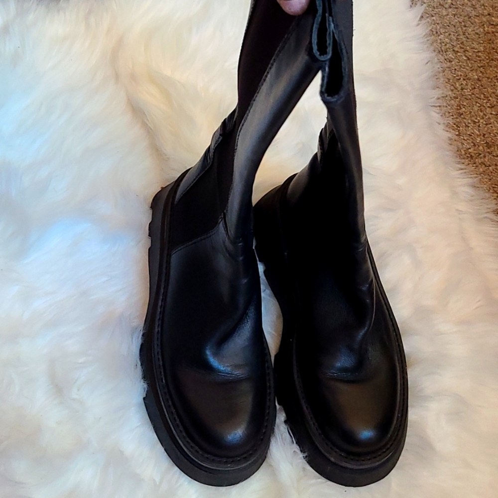 Zara Black Platform Boots Sz 8